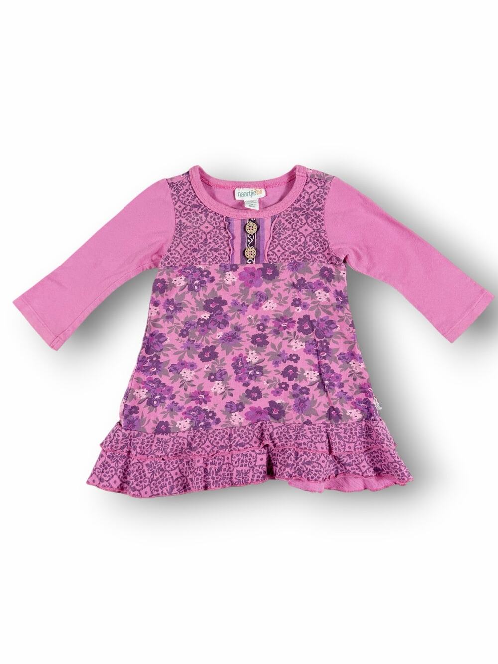 Naartjie Kids Pink Purple Floral Ruffle Tunic Top Size 6-12 Months